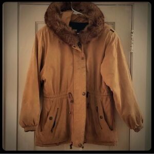Women's Tan Leather Jacket with Fur Collar